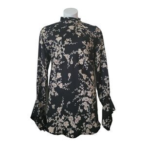NWT Free People Black Floral Open Back Aries Mini Dress Or Tunic Size Large